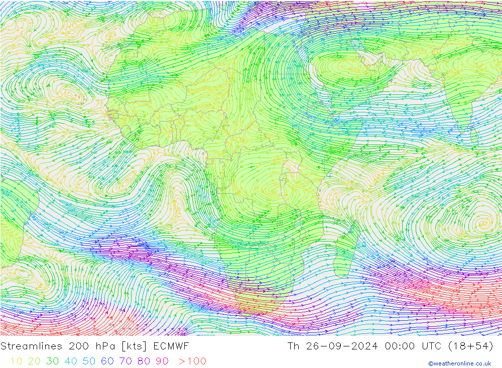 Stroomlijn 200 hPa ECMWF do 26.09.2024 00 UTC