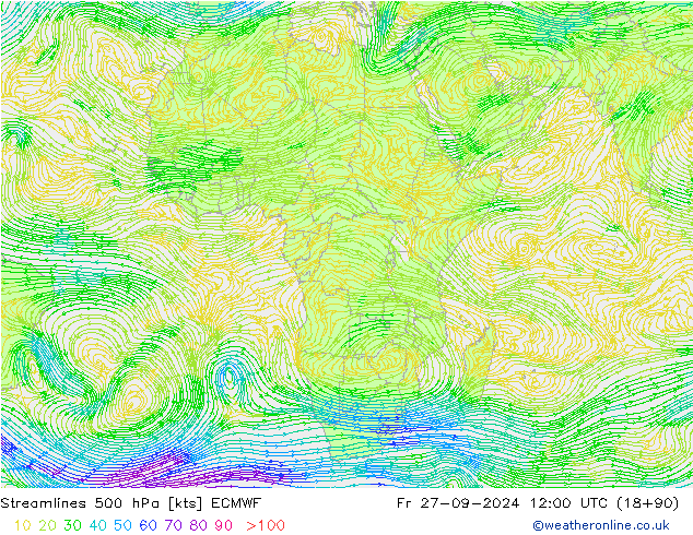 Streamlines 500 hPa ECMWF Fr 27.09.2024 12 UTC