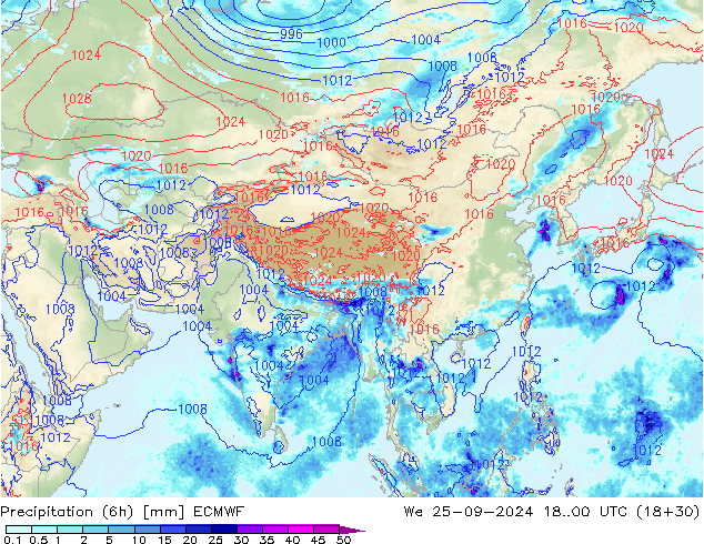 Precipitazione (6h) ECMWF mer 25.09.2024 00 UTC