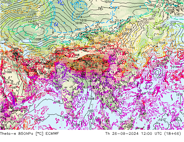 Theta-e 850hPa ECMWF  26.09.2024 12 UTC