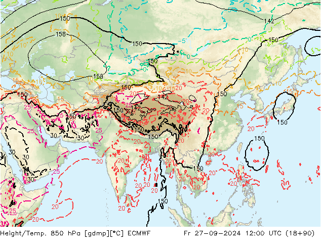 Height/Temp. 850 гПа ECMWF пт 27.09.2024 12 UTC