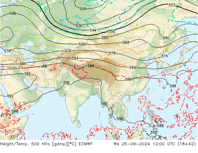 Height/Temp. 500 hPa ECMWF We 25.09.2024 12 UTC