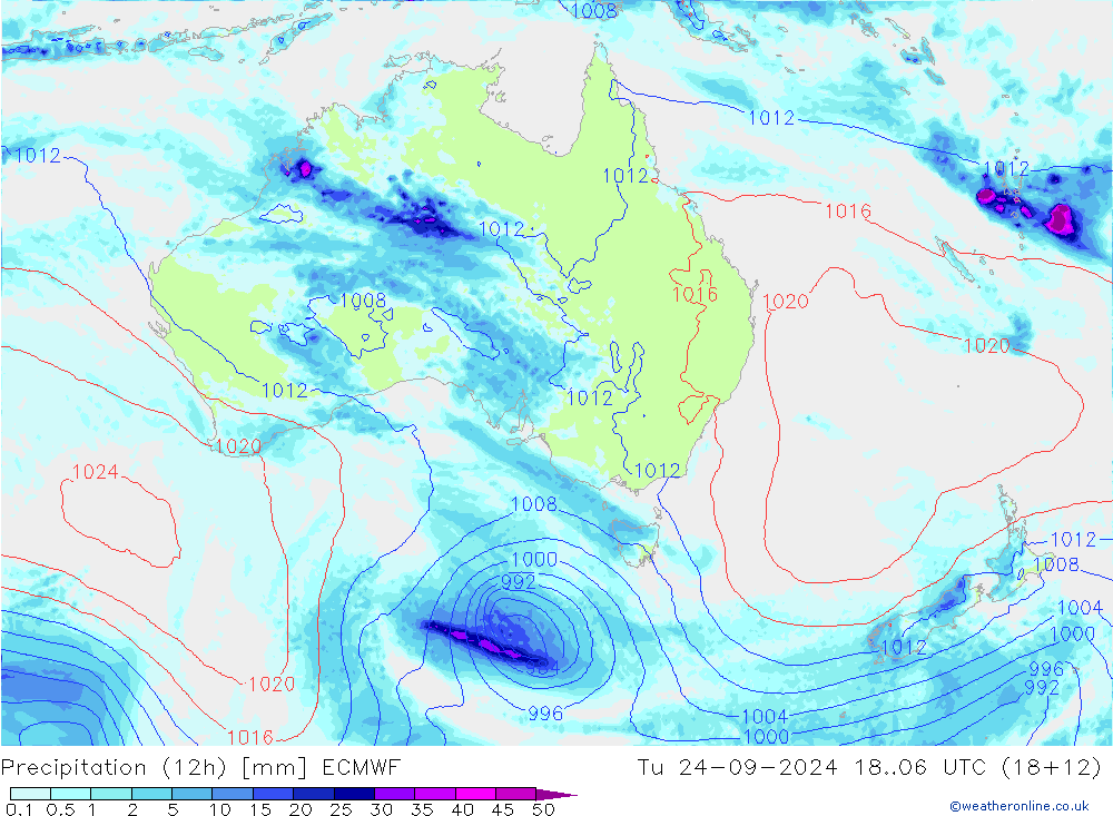 осадки (12h) ECMWF вт 24.09.2024 06 UTC