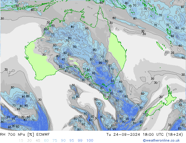 RH 700 hPa ECMWF wto. 24.09.2024 18 UTC