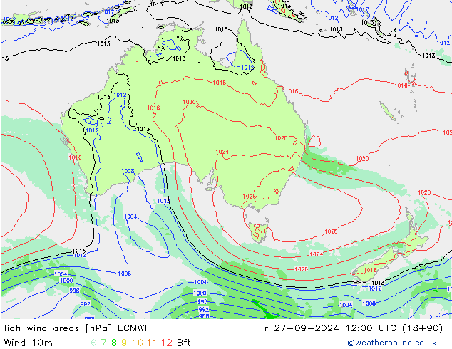 High wind areas ECMWF Fr 27.09.2024 12 UTC