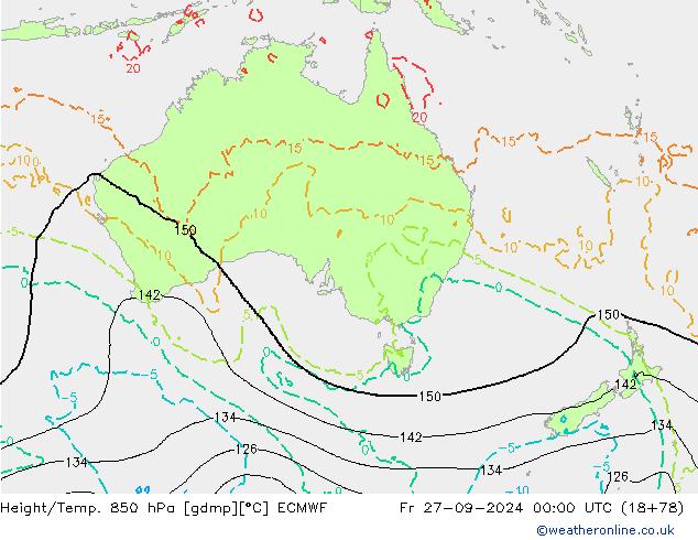 Height/Temp. 850 hPa ECMWF Pá 27.09.2024 00 UTC