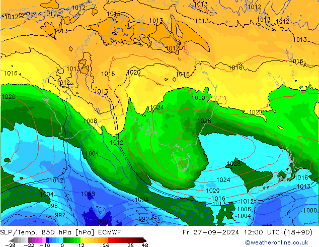 SLP/Temp. 850 hPa ECMWF  27.09.2024 12 UTC