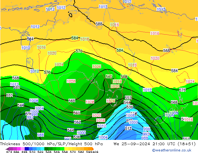 Thck 500-1000hPa ECMWF  25.09.2024 21 UTC