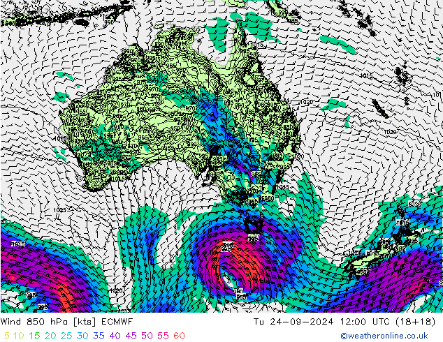 Wind 850 hPa ECMWF di 24.09.2024 12 UTC