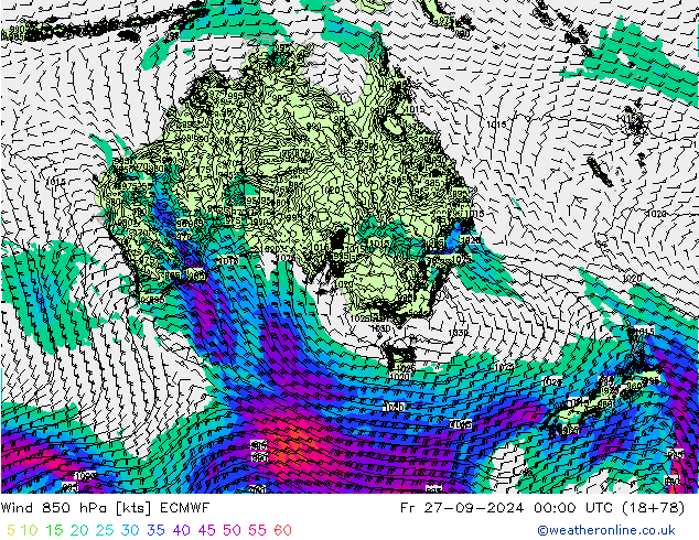 Vent 850 hPa ECMWF ven 27.09.2024 00 UTC