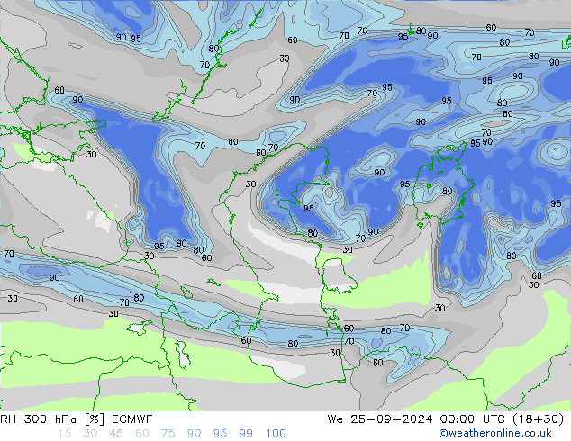 RH 300 hPa ECMWF  25.09.2024 00 UTC