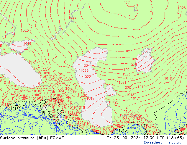 Atmosférický tlak ECMWF Čt 26.09.2024 12 UTC