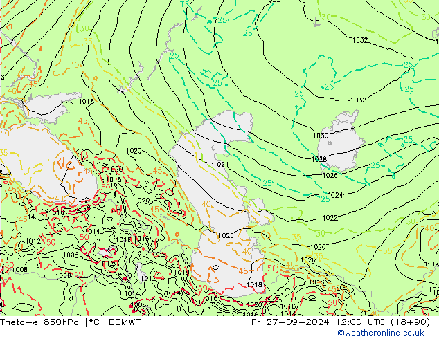 Theta-e 850hPa ECMWF Fr 27.09.2024 12 UTC