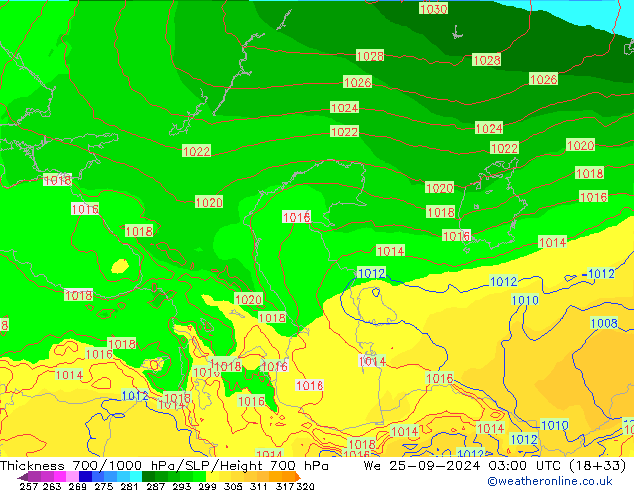 Thck 700-1000 hPa ECMWF St 25.09.2024 03 UTC