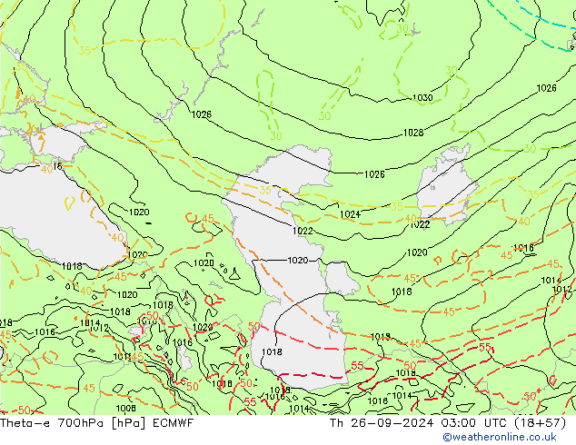 Theta-e 700hPa ECMWF Th 26.09.2024 03 UTC