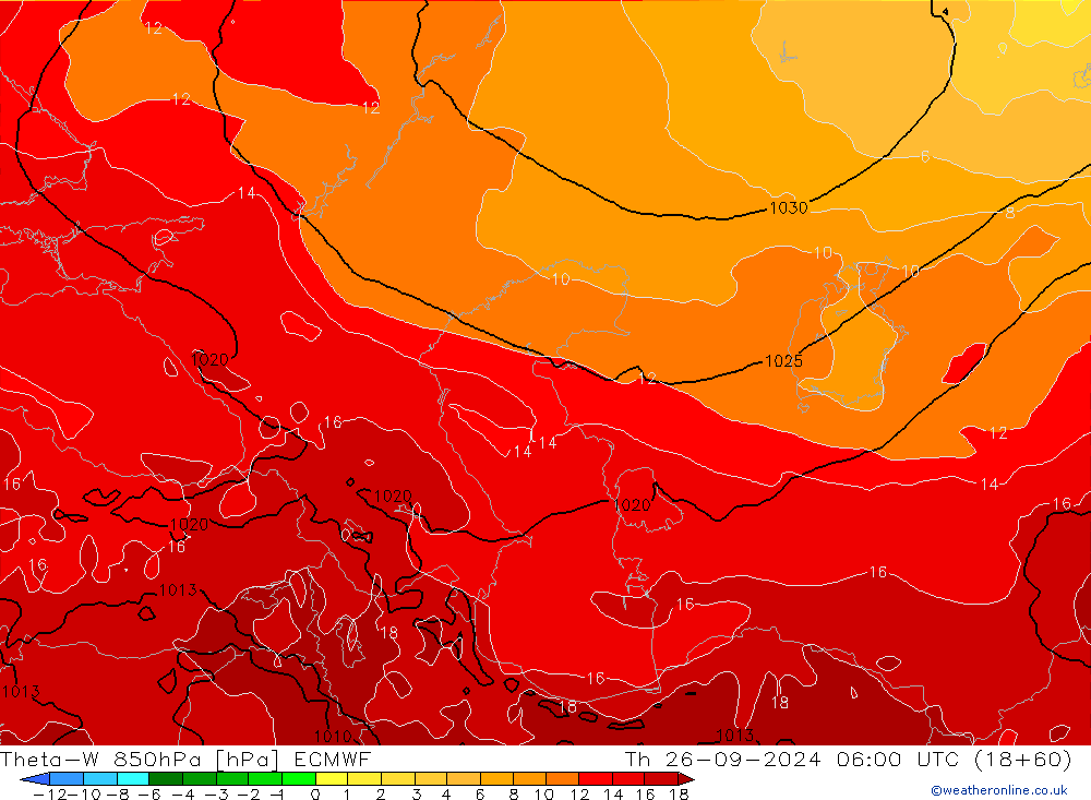 Theta-W 850hPa ECMWF jue 26.09.2024 06 UTC