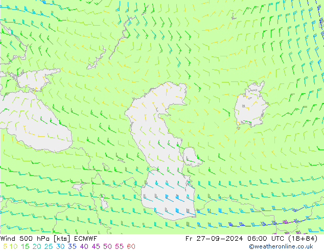 ветер 500 гПа ECMWF пт 27.09.2024 06 UTC