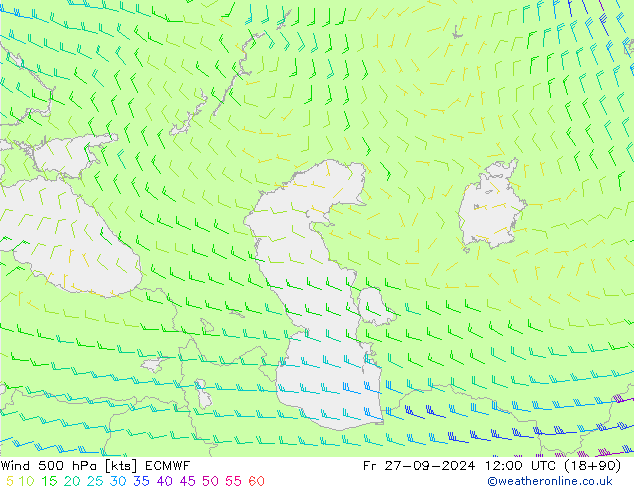 Wind 500 hPa ECMWF Fr 27.09.2024 12 UTC