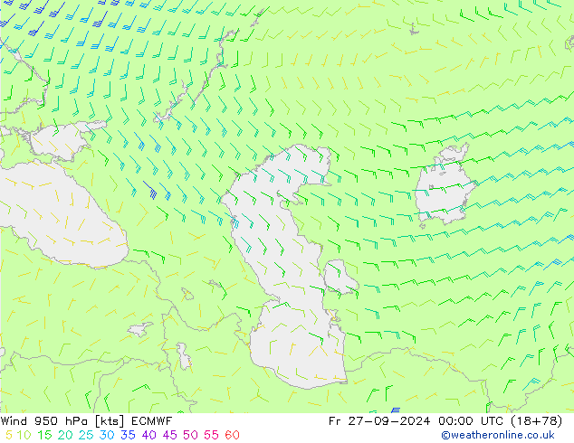 Vento 950 hPa ECMWF Sex 27.09.2024 00 UTC