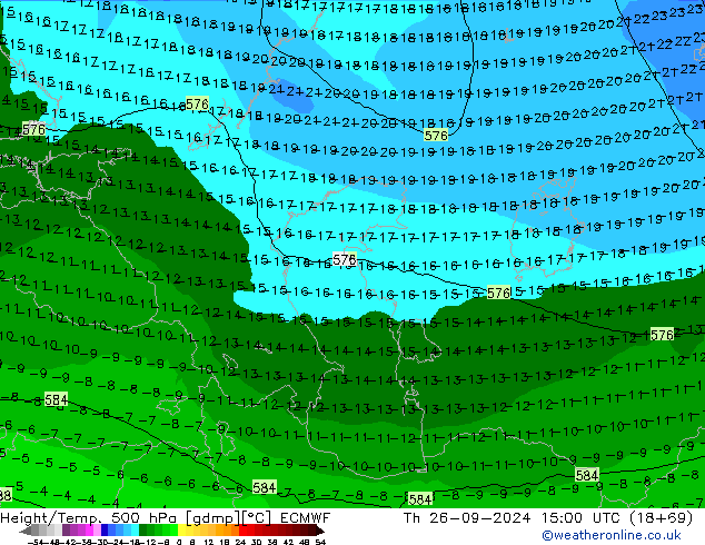 Height/Temp. 500 hPa ECMWF Čt 26.09.2024 15 UTC