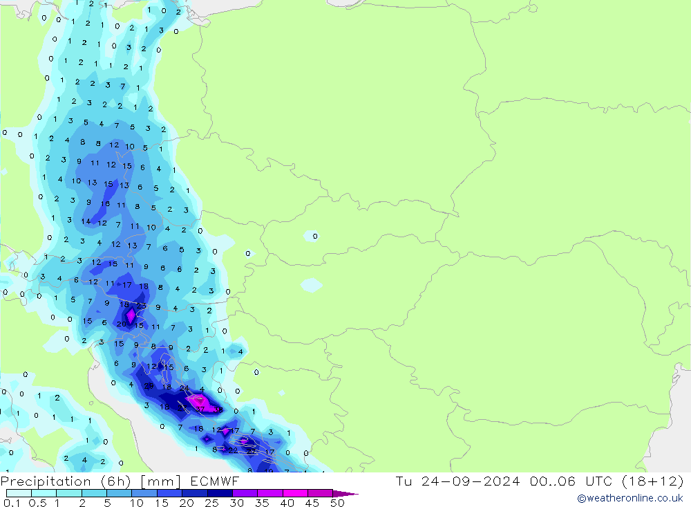 Z500/Yağmur (+YB)/Z850 ECMWF Sa 24.09.2024 06 UTC