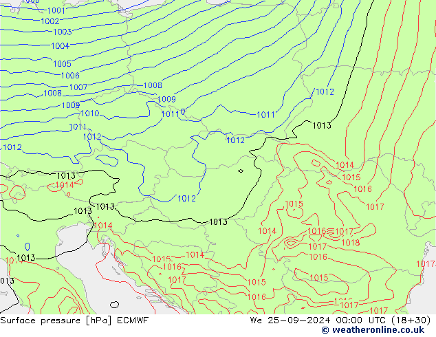 Luchtdruk (Grond) ECMWF wo 25.09.2024 00 UTC