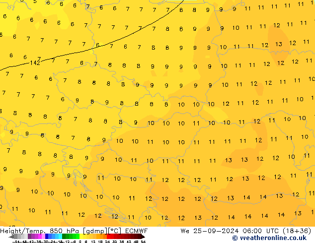 Height/Temp. 850 гПа ECMWF ср 25.09.2024 06 UTC