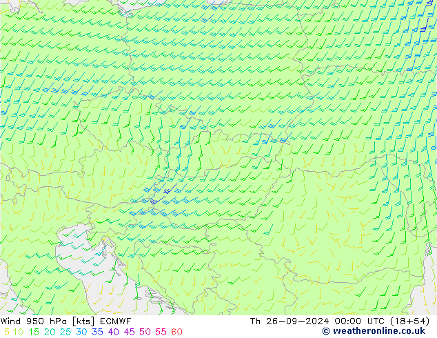 wiatr 950 hPa ECMWF czw. 26.09.2024 00 UTC