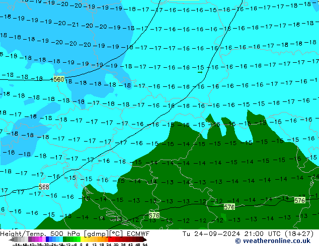 Height/Temp. 500 hPa ECMWF Tu 24.09.2024 21 UTC