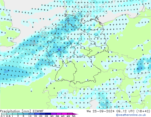 Precipitation ECMWF We 25.09.2024 12 UTC