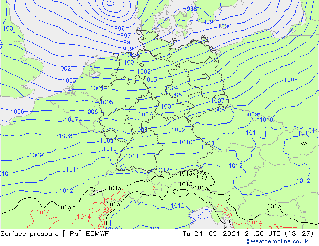 Pressione al suolo ECMWF mar 24.09.2024 21 UTC