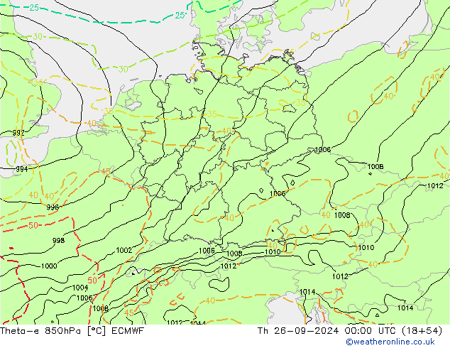 Theta-e 850hPa ECMWF jeu 26.09.2024 00 UTC