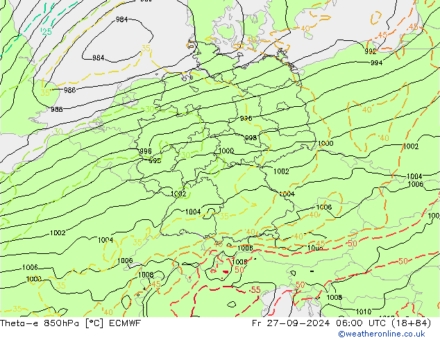 Theta-e 850hPa ECMWF ven 27.09.2024 06 UTC