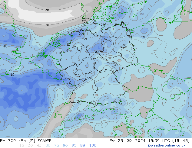 700 hPa Nispi Nem ECMWF Çar 25.09.2024 15 UTC