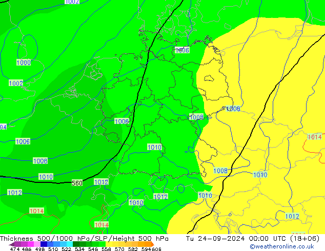 Schichtdicke 500-1000 hPa ECMWF Di 24.09.2024 00 UTC