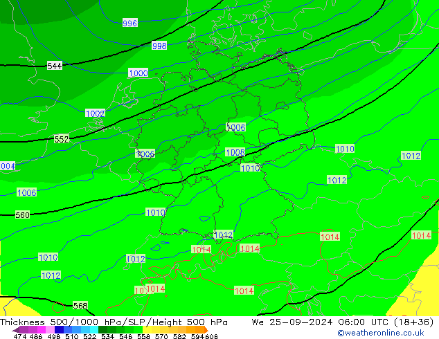 Schichtdicke 500-1000 hPa ECMWF Mi 25.09.2024 06 UTC