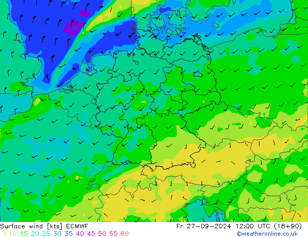 Vento 10 m ECMWF ven 27.09.2024 12 UTC