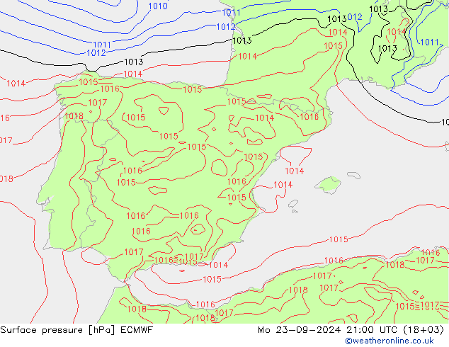 Presión superficial ECMWF lun 23.09.2024 21 UTC