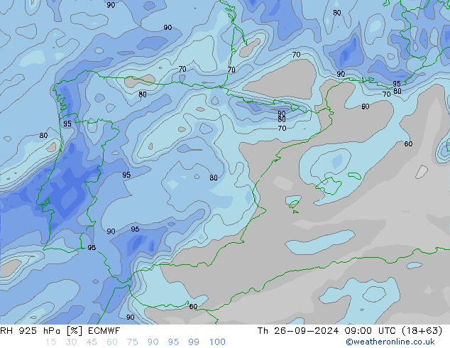 RH 925 hPa ECMWF Qui 26.09.2024 09 UTC