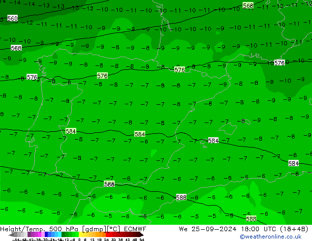 Z500/Rain (+SLP)/Z850 ECMWF mer 25.09.2024 18 UTC