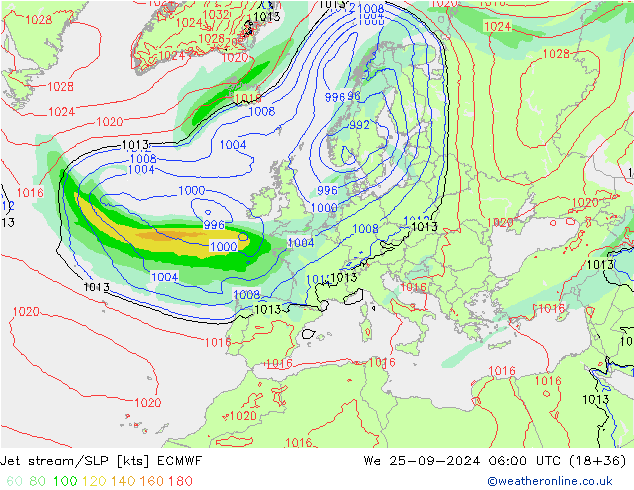 Courant-jet ECMWF mer 25.09.2024 06 UTC