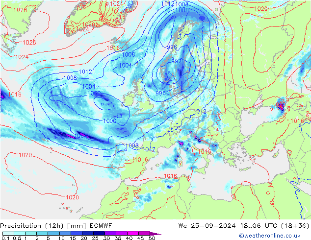 Precipitazione (12h) ECMWF mer 25.09.2024 06 UTC