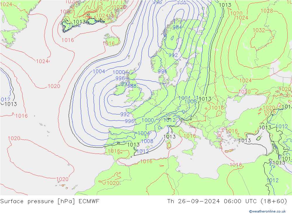 Bodendruck ECMWF Do 26.09.2024 06 UTC