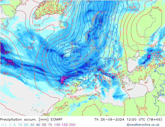 Precipitation accum. ECMWF Th 26.09.2024 12 UTC