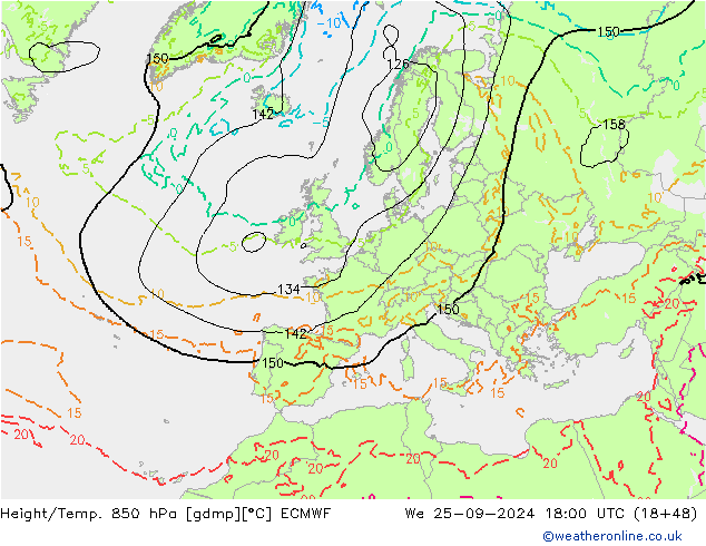 Z500/Regen(+SLP)/Z850 ECMWF wo 25.09.2024 18 UTC