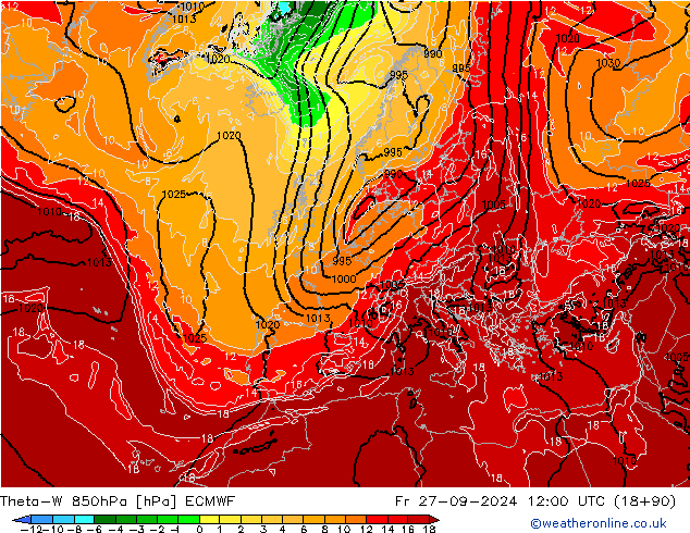 Theta-W 850hPa ECMWF Sex 27.09.2024 12 UTC