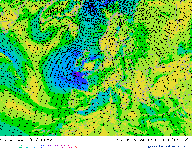 Rüzgar 10 m ECMWF Per 26.09.2024 18 UTC