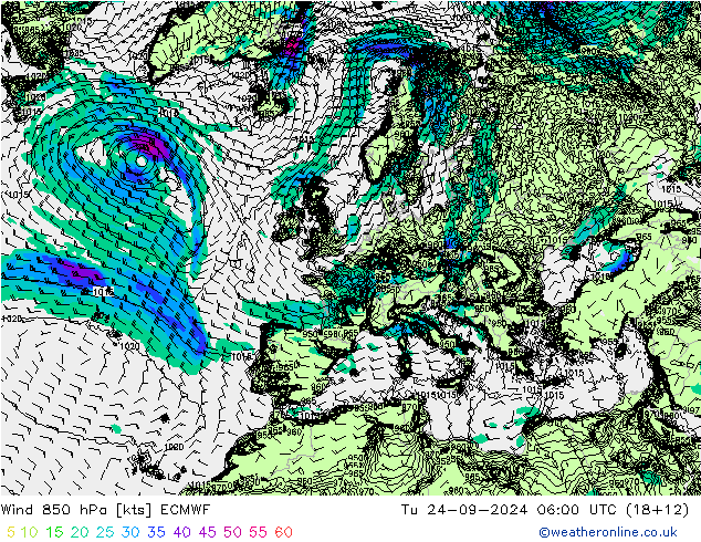 Wind 850 hPa ECMWF di 24.09.2024 06 UTC