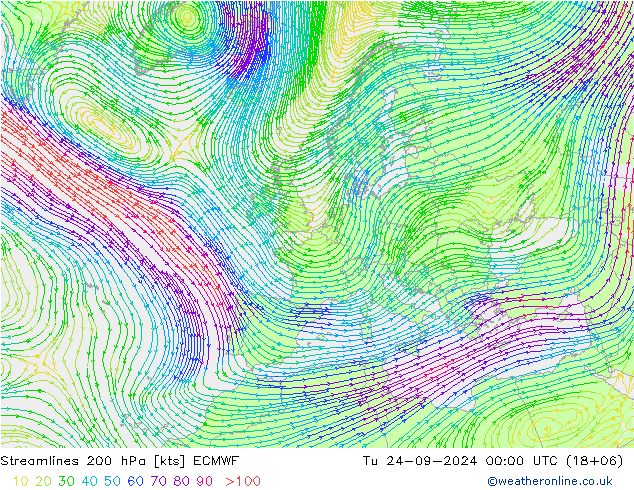 ветер 200 гПа ECMWF вт 24.09.2024 00 UTC