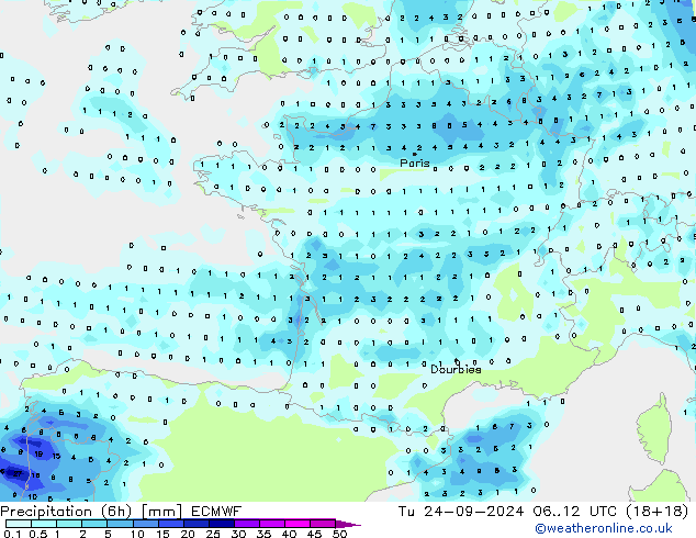 Z500/Rain (+SLP)/Z850 ECMWF Ter 24.09.2024 12 UTC